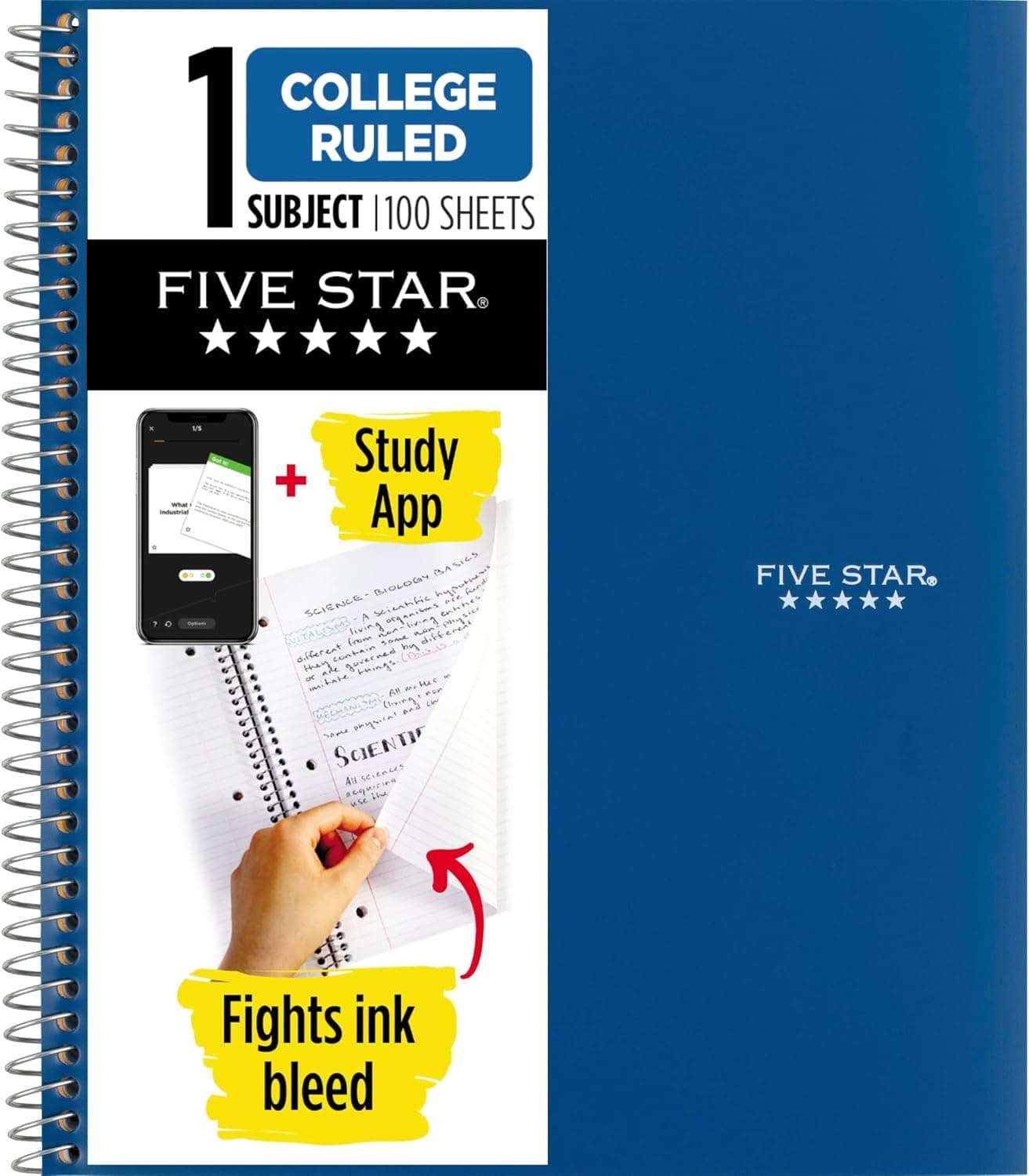 Five Star Spiral Notebook + Study App, 1 Subject, College Ruled Paper, 8-1/2" x 11", 100 Sheets, Fights Ink Bleed, Water Resistant Cover, Pacific Blue (72565) - image 1 of 1