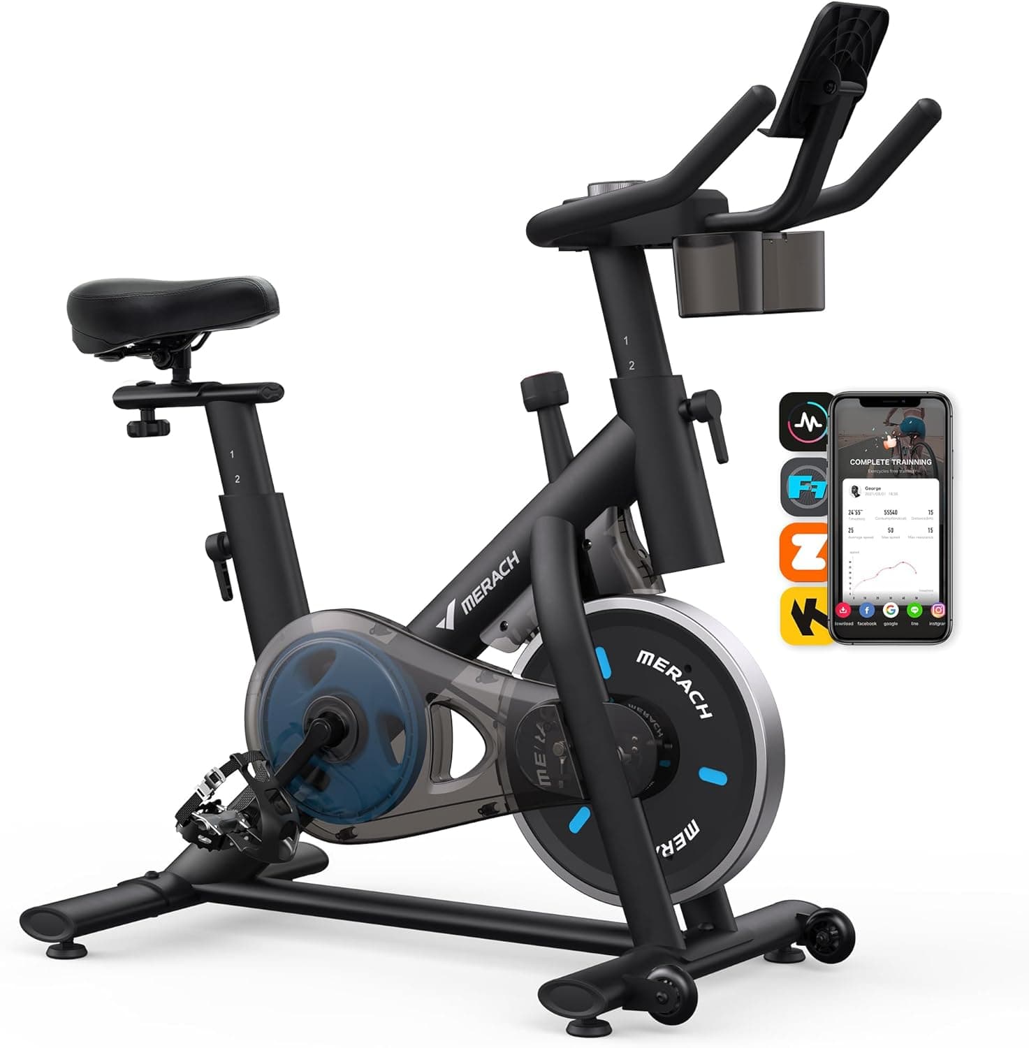 MERACH Exercise Bike, Brake Pad Stationary Bike with Exclusive App, Low Noise Indoor Cycling Bike with 300lbs Weight Capacity, Tablet Mount and Fitness Courses for Weight Loss - image 1 of 1