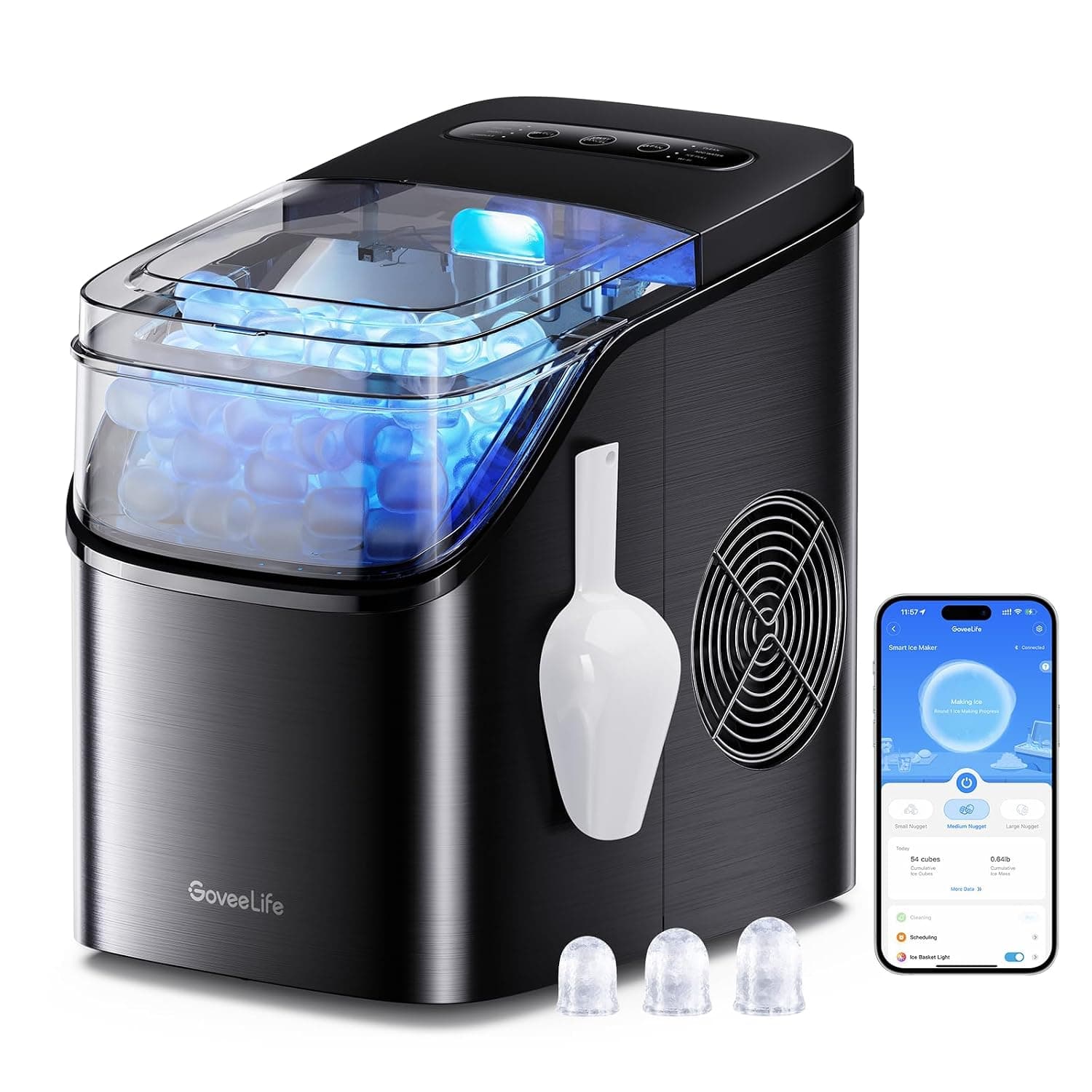 GoveeLife Smart Ice Maker Countertop, Portable Ice Machine with Voice Control, 9 Ice Cubes in 6 Minutes 3 Sizes, 26lbs/24Hrs, Self Cleaning RGB Lights, Quiet Ice Maker with Scoop for Kitchen Black - image 1 of 1
