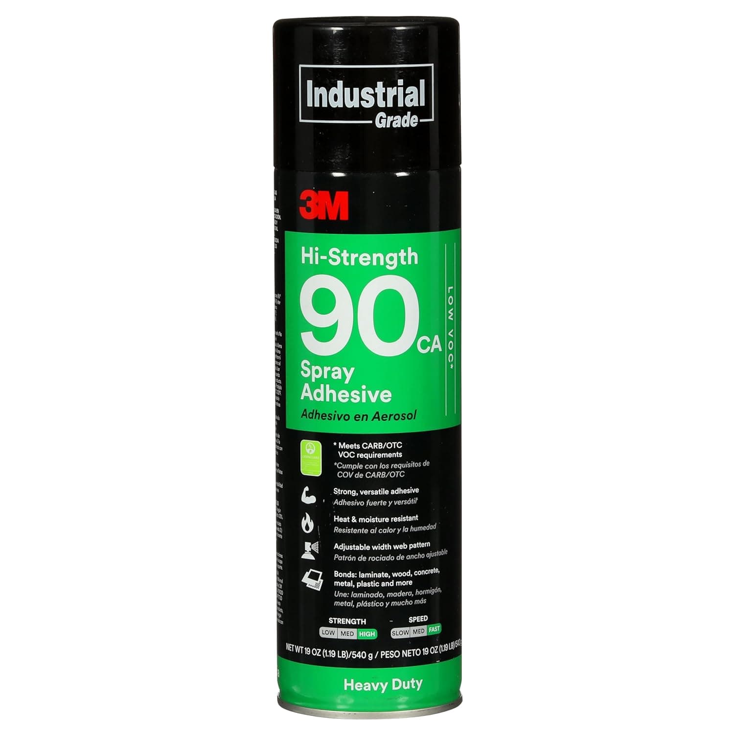 3M Hi-Strength 90 CA Spray Adhesive, Low VOC, Permanent, Bonds Laminate, Wood, Concrete, Metal, Plastic, Clear Glue, Net Wt 19 oz - image 1 of 1