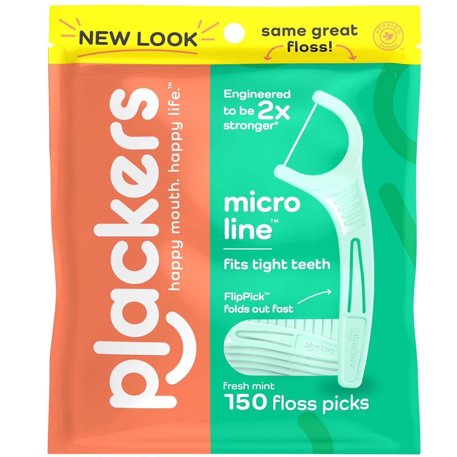 Plackers Micro Line Dental Floss Picks, Fold-Out FlipPick, Tuffloss, Easy Storage with Sure-Zip Seal, Fresh Mint Flavor, 150 Count - image 1 of 1
