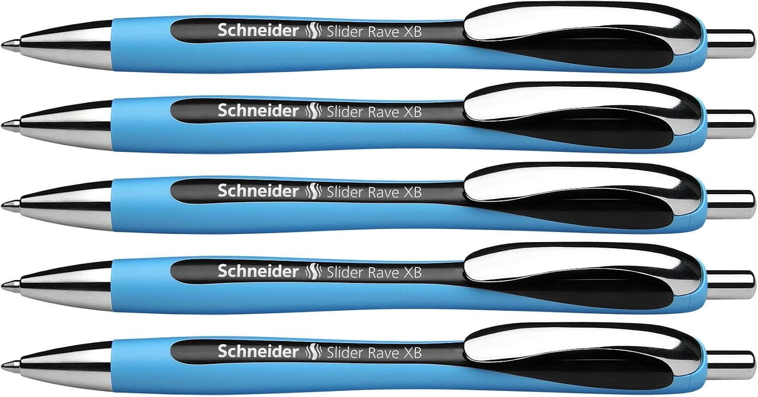 Schneider Slider Rave XB (Extra Broad) Ballpoint Pen, Refillable + Retractable, 1.4 mm, Light Blue Barrel, Black Ink, Box of 5 Pens (132501) - image 1 of 1