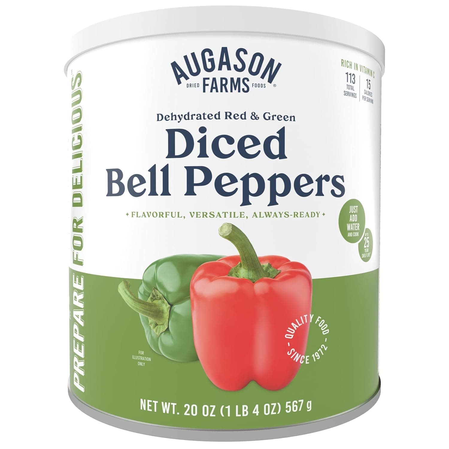 Augason Farms Dehydrated Red and Green Diced Bell Peppers Can, Emergency Food Supply, Everyday Meals, 113 Servings - image 1 of 1