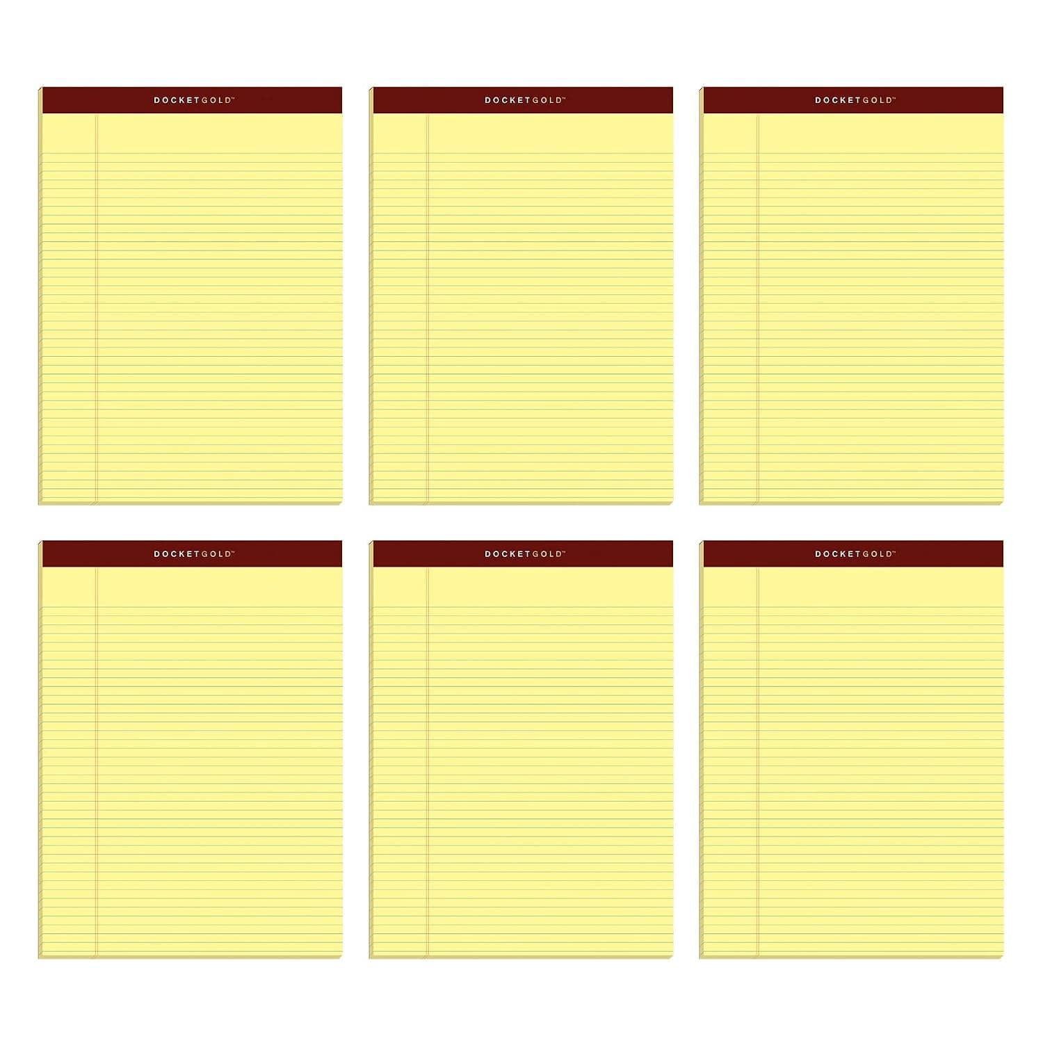 TOPS 8.5 x 11 Legal Pads, 6 Pack, Premium Docket Gold Brand, Narrow Ruled, Thick Yellow Paper, Sturdy Back, 50 Sheets, Made in USA (63941) - image 1 of 1