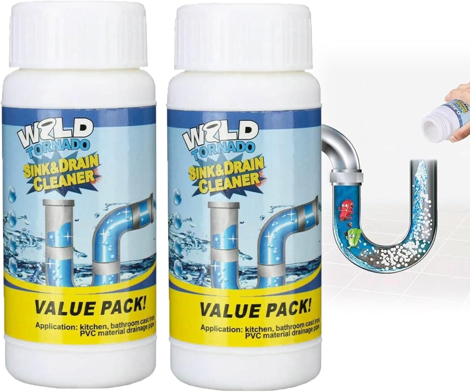 2 Pcs Sink and Drain Cleaner, Wild Tornado Pipe Dredge, Drain Cleaner for Toilet Kitchen, Pipes Cleaning Tool - image 1 of 1
