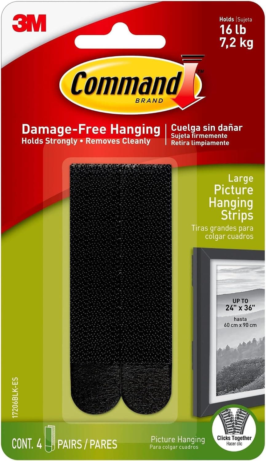 Command Large Picture Hanging Strips, Damage Free Hanging Picture Hangers, No Tools Wall Hanging Strips for Living Spaces, 4 Black Adhesive Strip Pairs - image 1 of 1