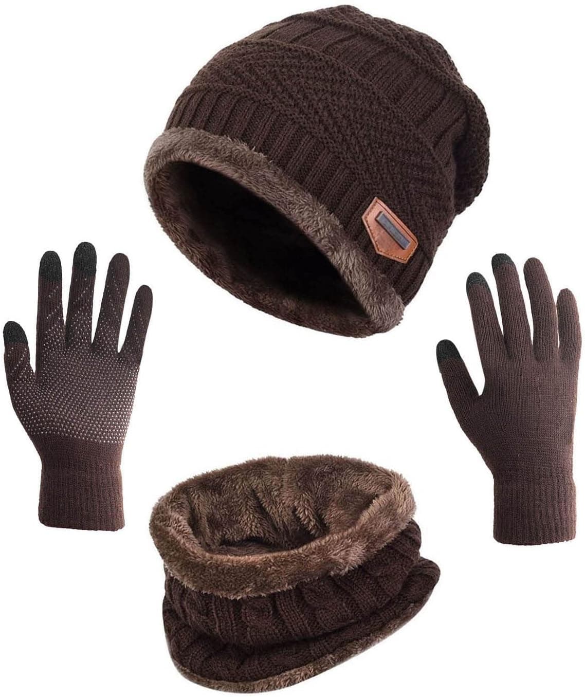 HINDAWI Winter Hat Scarf Gloves Slouchy Beanie Snow Knit Skull Cap Touch Screen Mittens Circle Scarves for Women Men - image 1 of 1