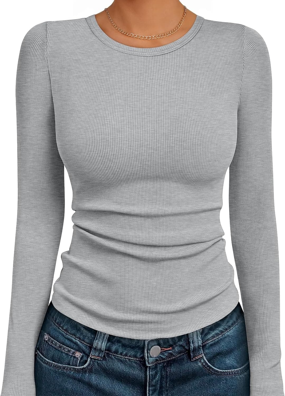 AUTOMET Women's Long Sleeve Blouses Shirts with Ribbed Knit Work Office Basic Tops