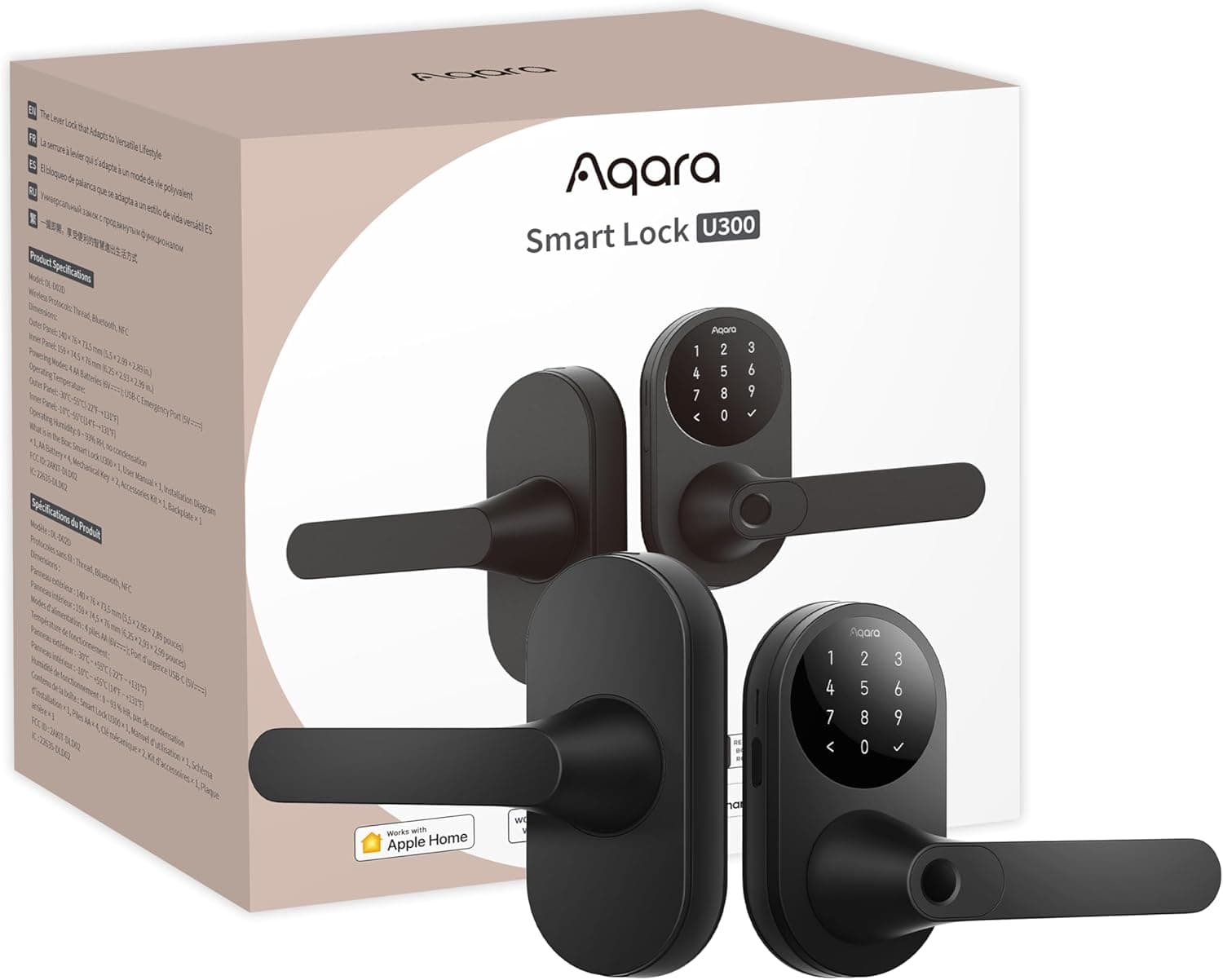 Aqara Smart Lock U300, Fingerprint Keyless Entry Door Lock with Handle, Matter Over Thread with Apple Home Keys, Touchscreen Keypad, Smart Lever Lock Supports Apple Home, Alexa, Google, IFTTT, Black - image 1 of 1