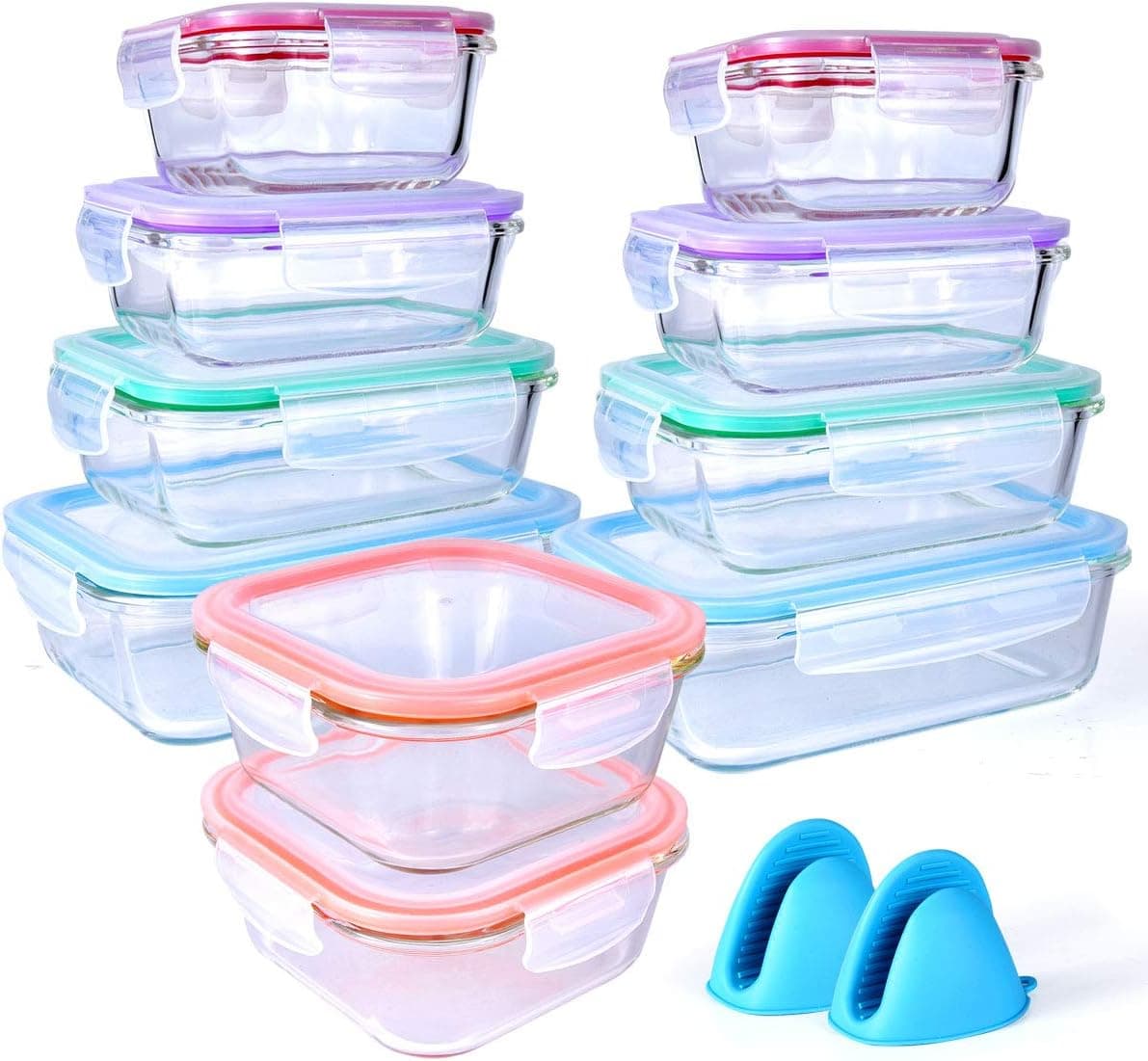 20 Pc Glass Food Storage Containers with Snap Lock Lids, Airtight & Leakproof, Bonus 2 Oven Silicone Gloves, Safe for Dishwasher, Oven, Microwave,Freezer, BPA Free - image 1 of 1