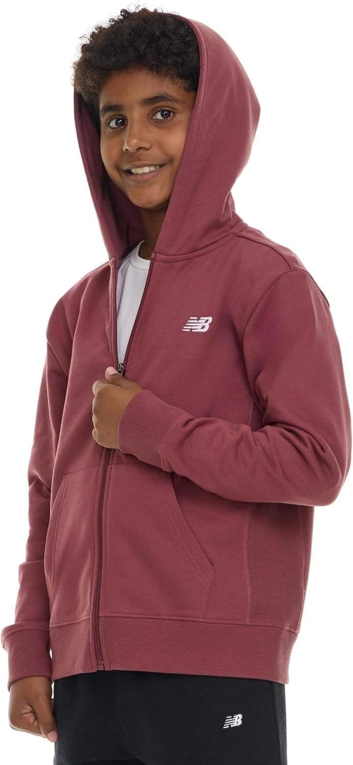 New Balance Boys Zip Up Hoodie – Full Zip Premium Cotton Blended Fleece Sweatshirt with Lined Hood, Comfortable Fit