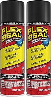 Spray Rubber Sealant Coating, Waterproof, Black, 17 oz, 2-Pack | Stops leaks fast, seals out water, air, moisture, prevents rust, paintable, flexible, gutters, roof repair, RV, wood, metal