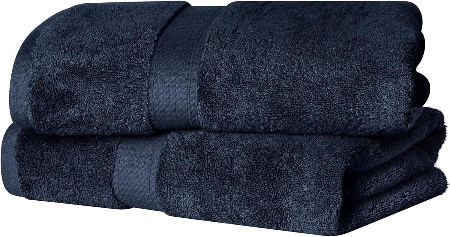 Superior Egyptian Cotton Pile Bath Towel Set of 2, Ultra Soft Luxury Towels, Thick Plush Essentials, Absorbent Heavyweight, Guest Bath, Hotel, Spa, Home Bathroom, Shower Basics, Navy Blue - image 1 of 1