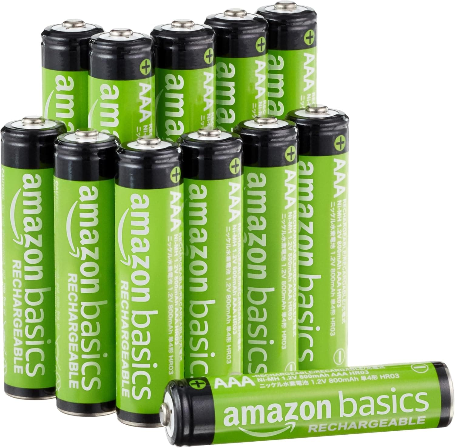 Amazon Basics 12-Pack Rechargeable AAA NiMH Batteries, 800 mAh, 1.2V, Low Self-Discharge, Pre-Charged, Recharge up to 1000x Times - image 1 of 1
