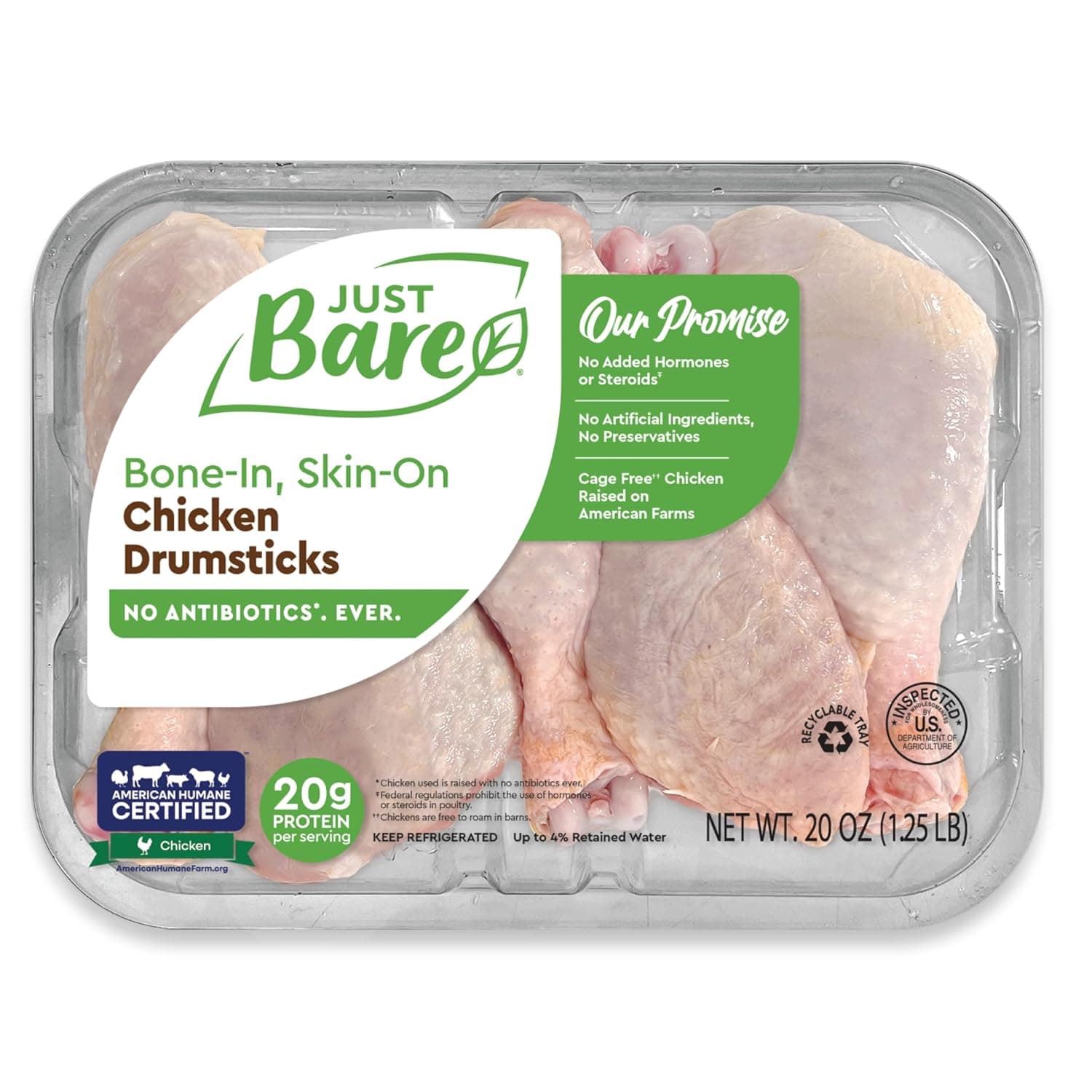 Just Bare® Natural Fresh Chicken Drumsticks | Antibiotic Free | Bone-In | 1.25 LB - image 1 of 1