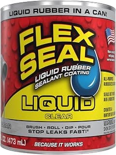 Rubber Sealant Coating, Waterproof, Clear, 16 oz | Stops leaks fast, brush, roll, dip or pour on, UV resistant, prevents rust, corrosion, roof, basement, RV, gutters, masonry