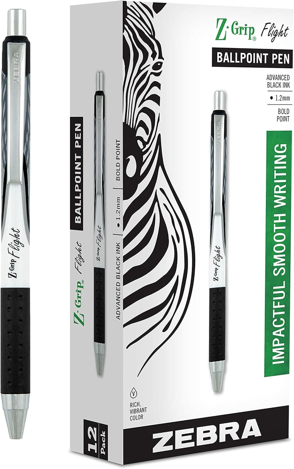 Zebra Pen Z-Grip Flight Retractable Ballpoint Pen, Bold Point 1.2mm, Black Ink, School Supplies, Teacher Supplies, and Office Supplies, Smooth Writing, Quick-Drying, 12-Pack (21910) - image 1 of 1