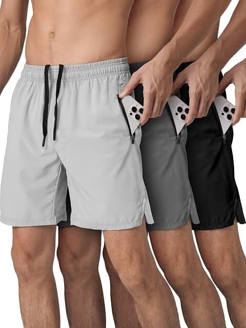 Mens Athletic Shorts 3 Pack Quick Dry Gym Workout Running Zipper Pockets | Mens Shorts with Deep Zipper Pockets Drawstring,7''/8''/9'' Inseam Dry Fit Shorts for Men,Split Hem Lightweight Breathable - image 1 of 1