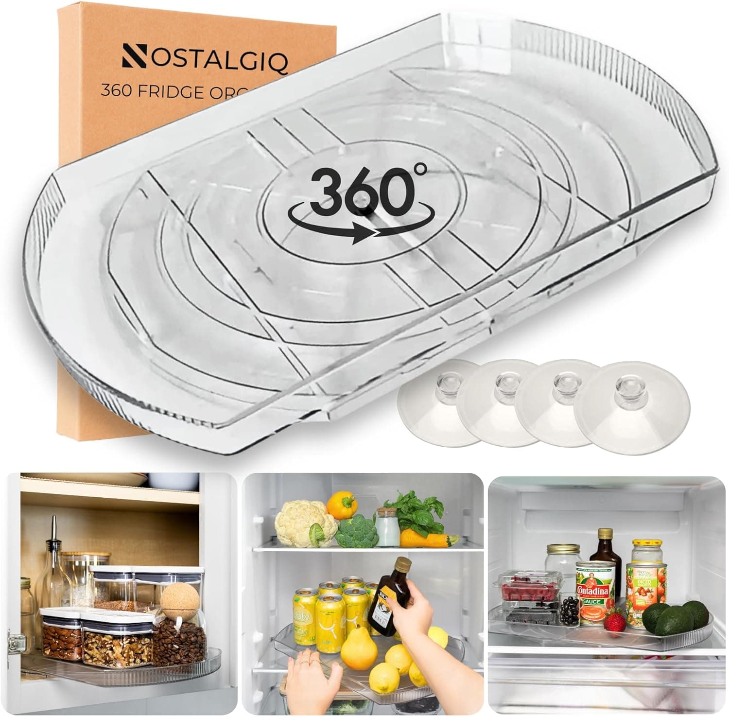 NOSTALGIQ 360° Rotating Lazy Susan for Refrigerator| Rectangular Fridge Organizer | Cabinet, Pantry, Refrigerator Organizers and Storage | Effortlessly Refrigerator Organizing Solution (16.5 x 11in) - image 1 of 1