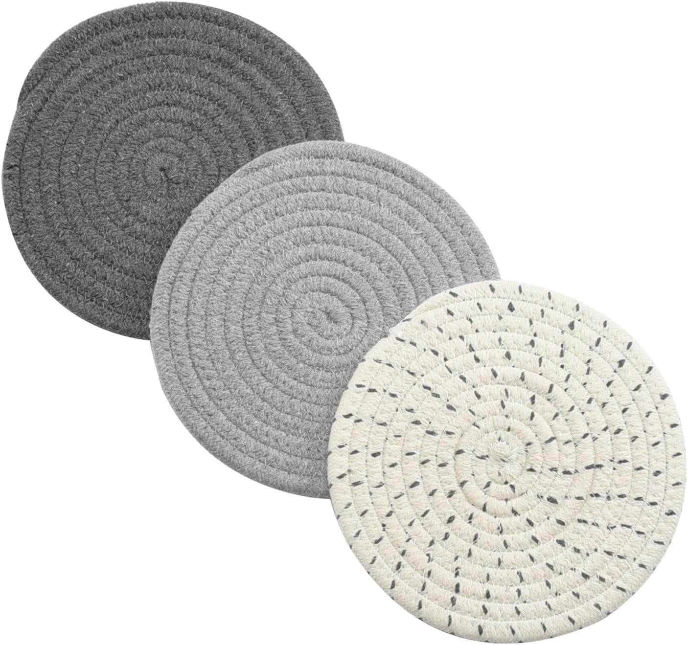 Potholders Set Trivets Set 100% Pure Cotton Thread Weave Hot Pot Holders Set (Set of 3) Stylish Coasters, Hot Pads, Hot Mats,Spoon Rest For Cooking and Baking by Diameter 7 Inches (Gray) - image 1 of 1