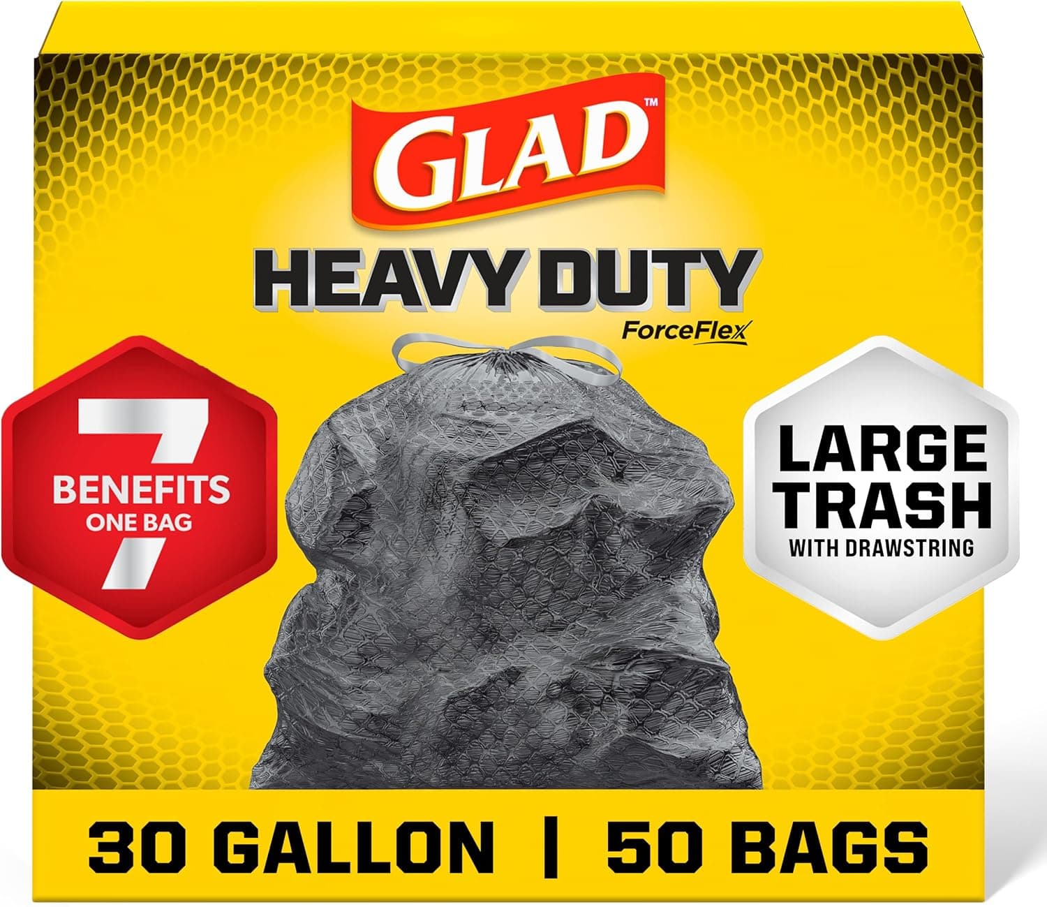 Glad Large 30 Gallon Trash Bags, Unscented Heavy Duty Garbage Bags, Forceflex with Drawstring, 50 Count (Packaging May Vary) - image 1 of 1