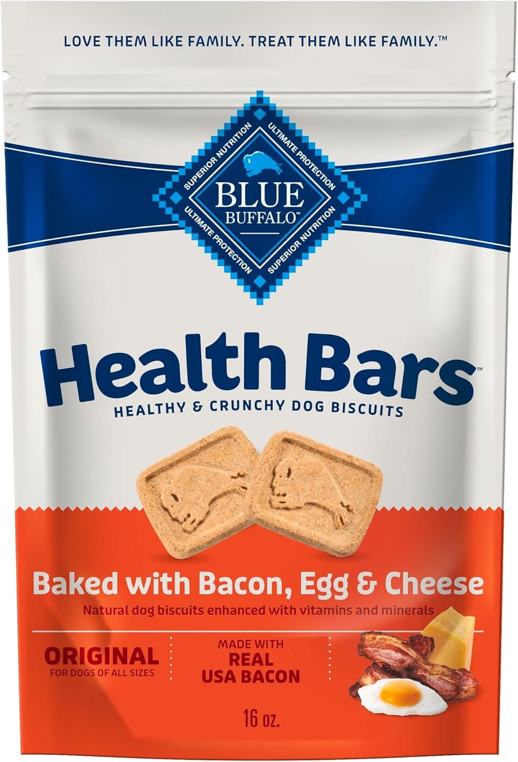 Blue Buffalo Health Bars Crunchy Dog Biscuits, Oven-Baked with Natural Ingredients, Bacon, Egg & Cheese, 16-oz Bag - image 1 of 1