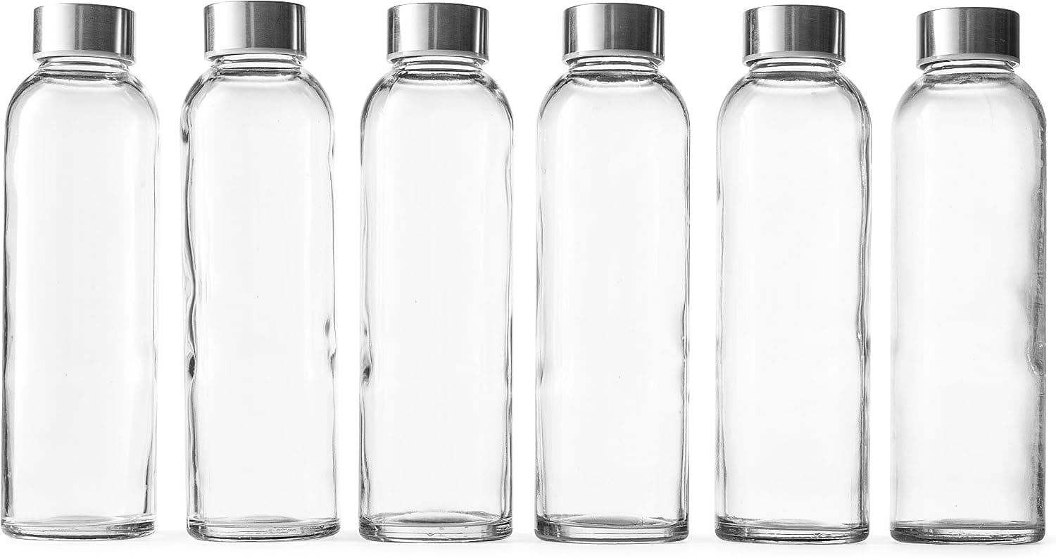 Epica Clear Glass Bottles with Lids, 18oz Resuable Glass Water Bottles for Juicing with Stainless Steel Cap to store Milk, Smoothie, etc., 100% Leak Proof, Durable and Dishwasher Safe (Set of 6) - image 1 of 1