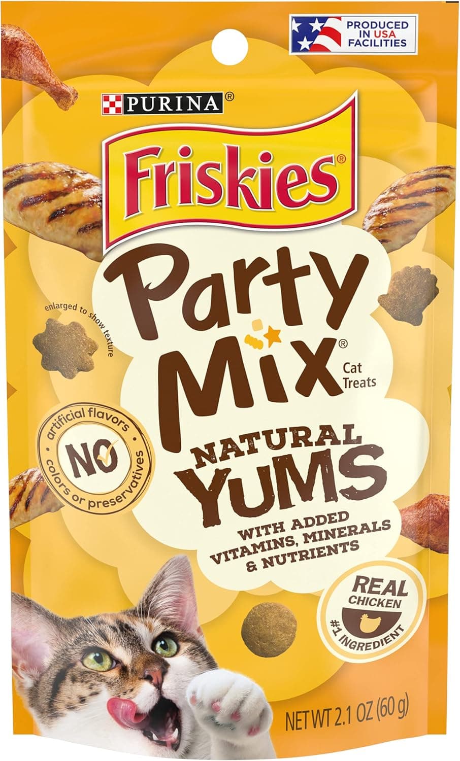 Purina Friskies Natural Cat Treats, Party Mix Natural Yums With Real Chicken & Vitamins, Minerals & Nutrients - (Pack of 10) 2.1 oz. Pouches - image 1 of 1