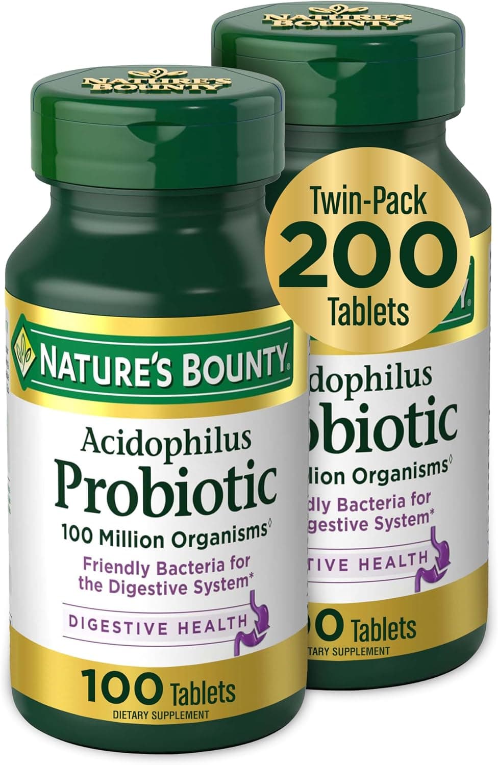 Nature's Bounty Acidophilus Probiotic, Daily Probiotic Supplement, Digestive Health, 200 Tablets, Twin Pack - image 1 of 1