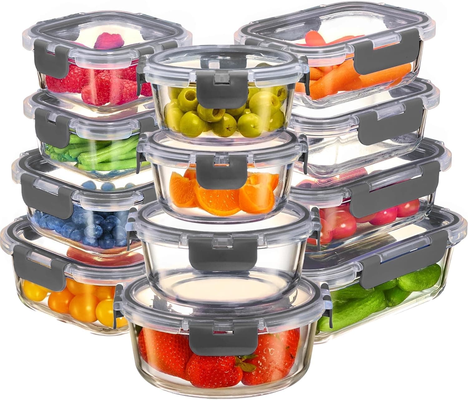 FineDine 24 Piece Premium Borosilicate Glass Meal Prep Containers Glass - Airtight Food Storage Containers with Lids, Hinged Locking Lid, BPA Free, For Meal Prep/Freezer/Oven - image 1 of 1
