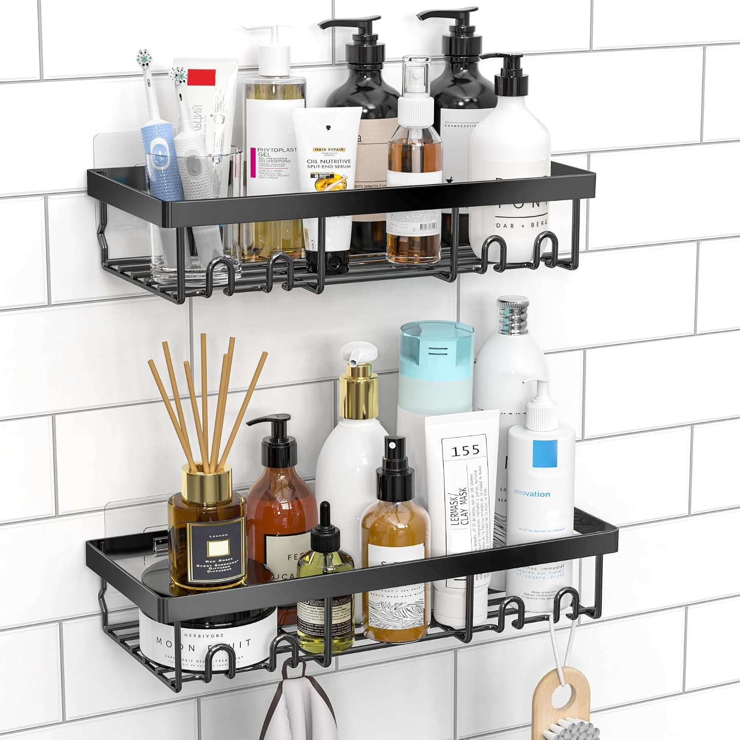 Moforoco Shower Caddy Shelf Organizer Rack, Self Adhesive Black Bathroom Shelves Basket, Home Farmhouse Wall Inside Organization and Storage Decor Rv Accessories, First Camper Apartment Essentials - image 1 of 1