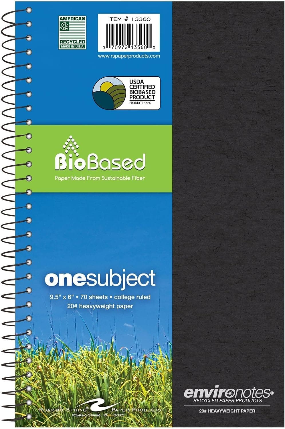 Roaring Spring Environotes Recycled Notebook, 70 Sheets, 9.5" x 6", College Ruled, 1 Subject Notebook, Assorted Earthtone Cover Colors - image 1 of 1