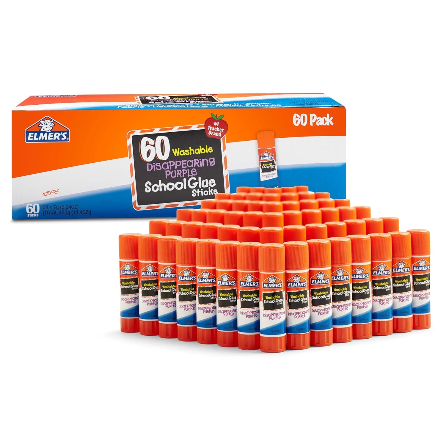 Elmer's Disappearing Purple School Glue Sticks Washable 7 Grams 60 Count, #1 Teacher Brand - image 1 of 1