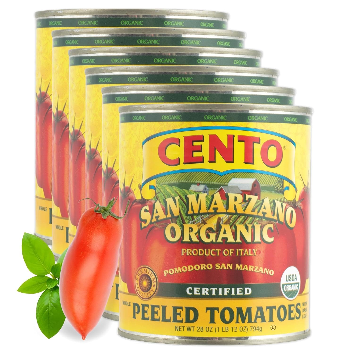 Cento Organic Certified San Marzano Whole Peeled Tomatoes 28 Oz (Pack of 6), Canned Plum Tomatoes in Thick Puree with Basil, Grown and Processed in Italy - image 1 of 1