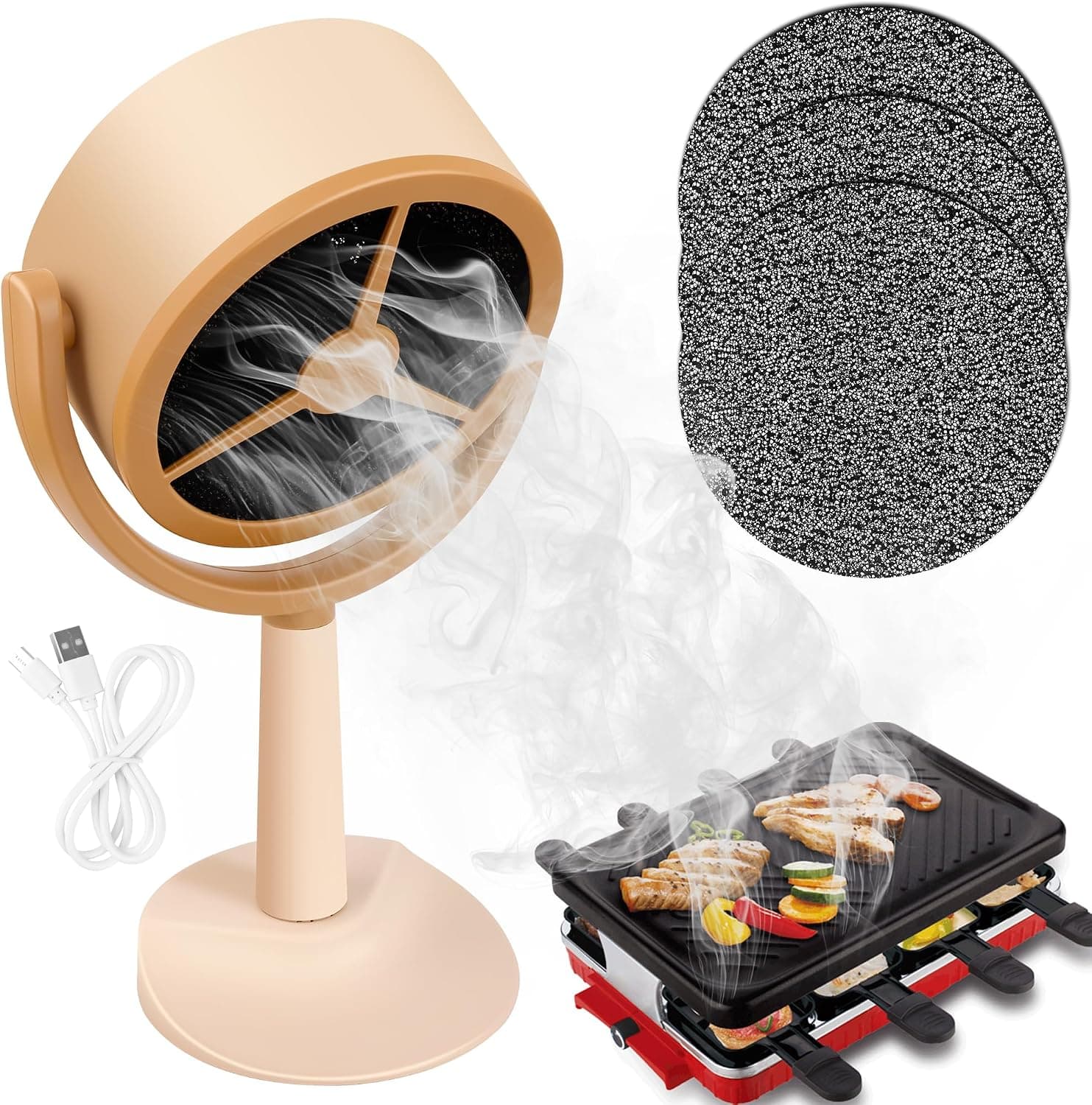 Portable Range Hood with 3 Removable Filters, Desktop 125°Adjustable Angle Portable Kitchen Exhaust Fan Small Hanging Range Hood Fan for Desktop and Outdoor
