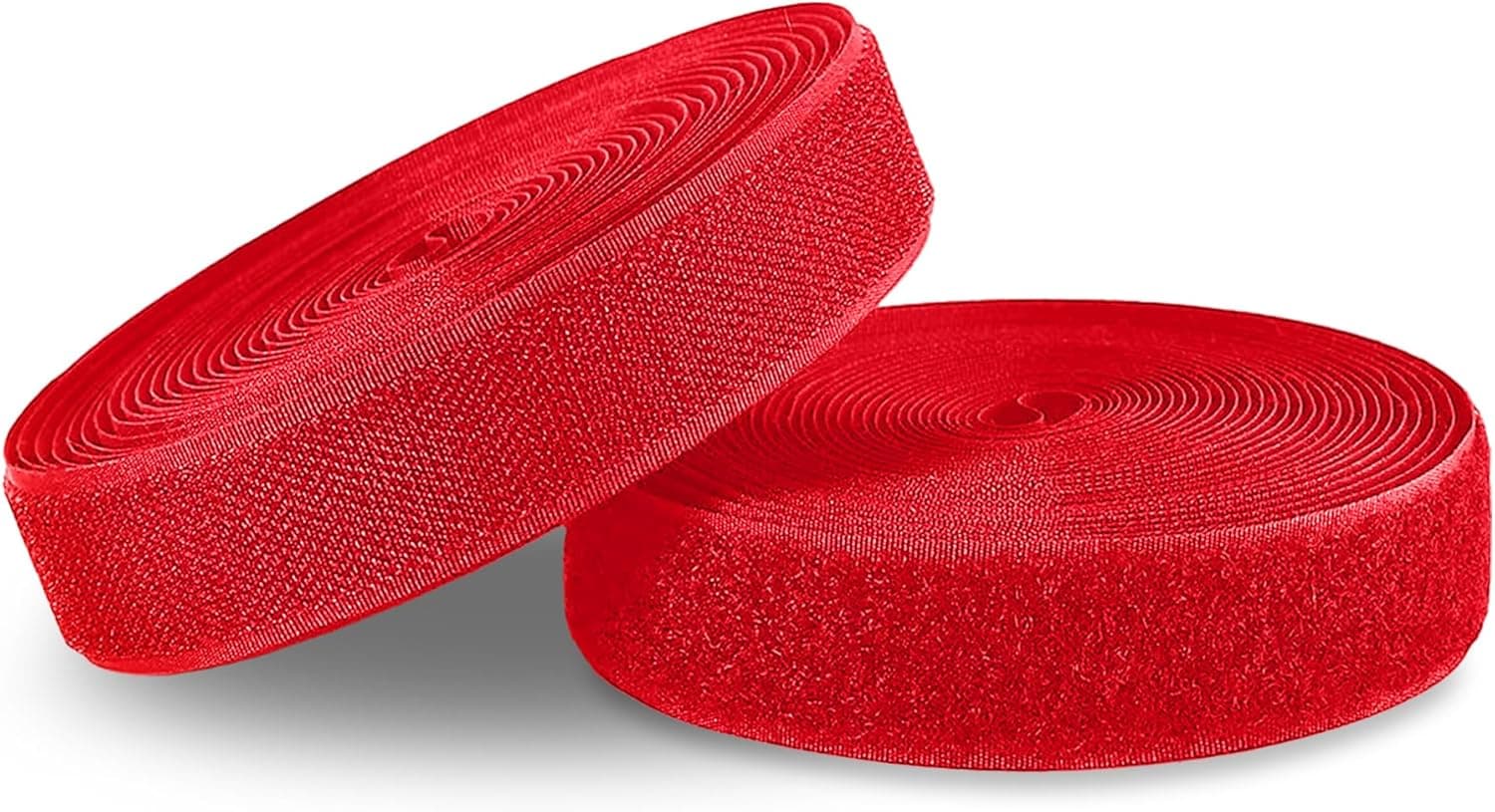 1 Inch x 5 Yd Red Hook and Loop Non-Adhesive Interlocking Tape Thin Nylon Excellent Grip Heavy Duty Fastening Strips Fastener Roll for Bags Clothes Home Office School Car and Crafting Organization