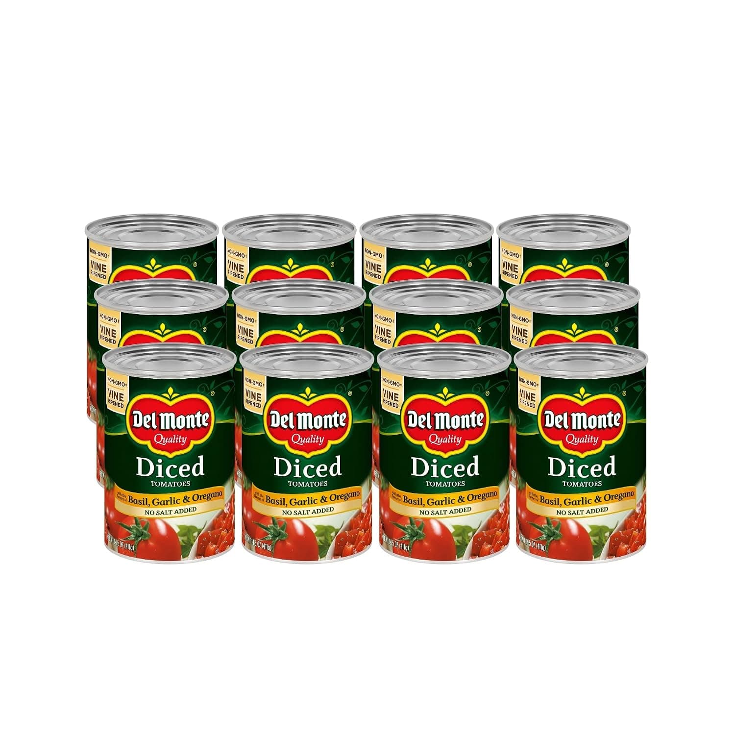 Del Monte Canned Diced Tomatoes with Basil, Garlic, Oregano and No Added Salt, 14.5 Ounce (Pack of 12) - image 1 of 1