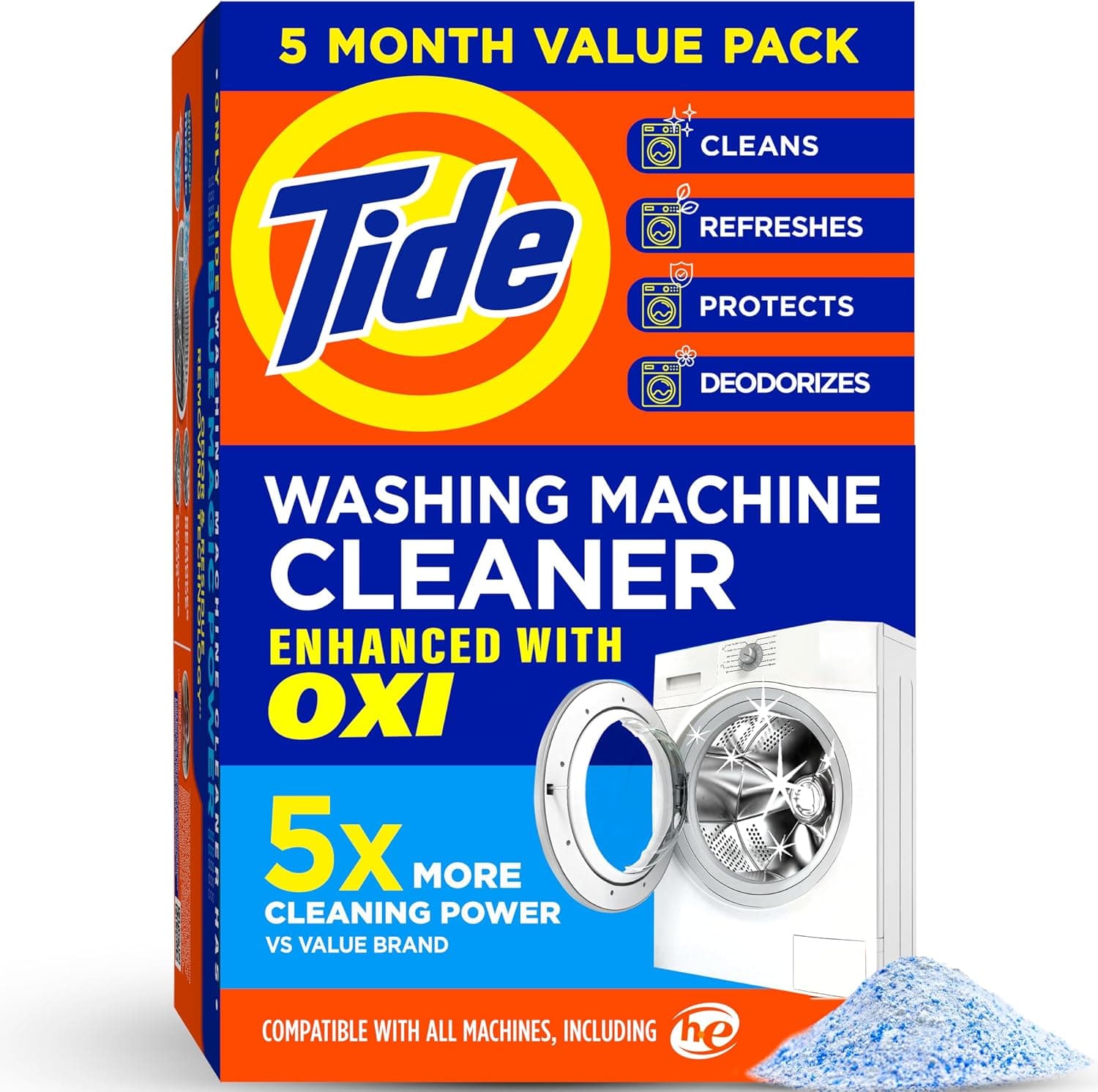 Washing Machine Cleaner by Tide, Washer Machine Cleaner with Oxi for Front and Top Loader Washer Machines, Deep Cleaning Residue & Odor Eliminator, 5 Month Supply (Packaging May Vary) - image 1 of 1