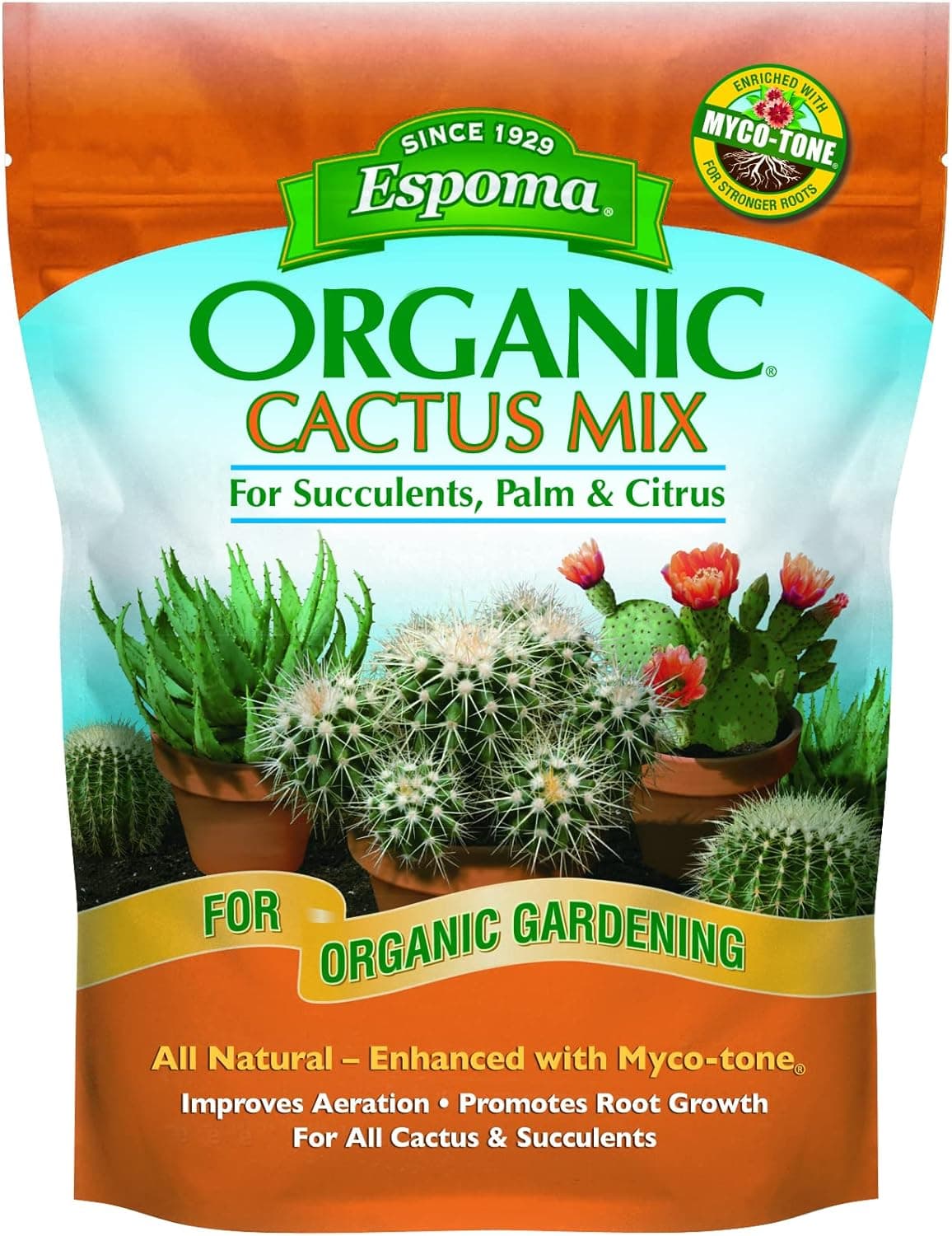 Espoma Organic Cactus Potting Soil Mix, Natural & Organic Soil for Cactus, Succulent, Palm, and Citrus Grown in containers Both Indoors and Outdoors, 4 qt, Pack of 1 - image 1 of 1