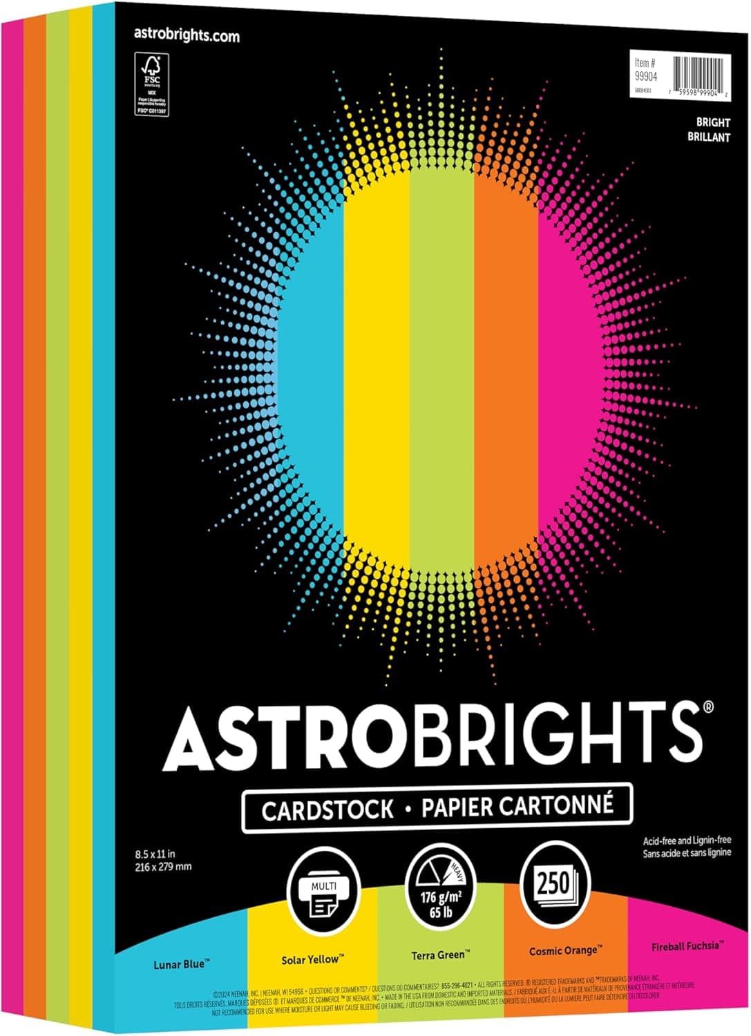 Astrobrights Color Cardstock -"Bright" Assortment, 65 lb Cover Weight, 8.5 x 11, Assorted, 250/Pack - image 1 of 1
