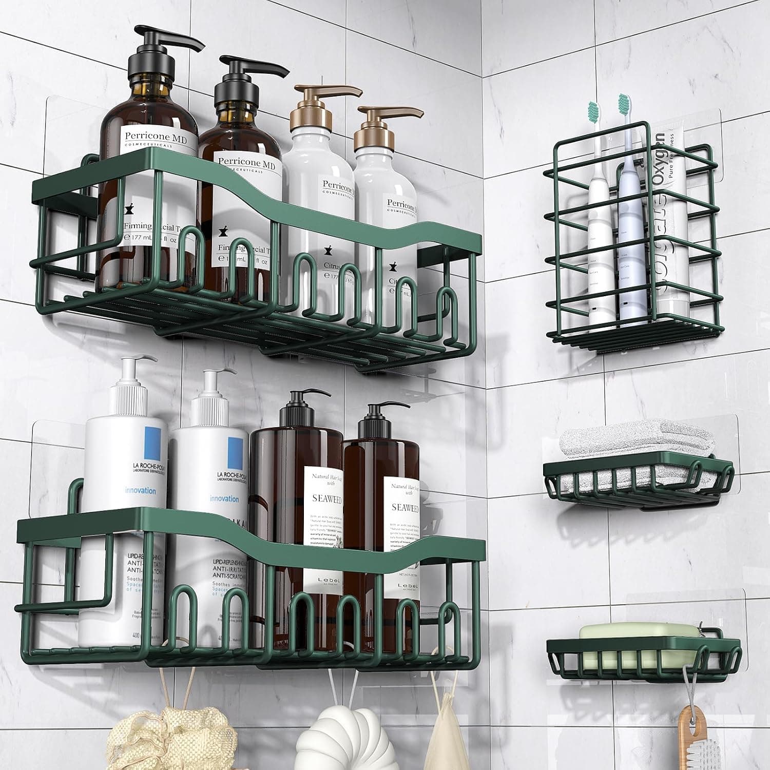 5-Pack Rustproof Stainless Steel Shower Caddy – No Drill Adhesive Bathroom Organizer with Large Capacity, Spacious Shower Shelves for Inside Shower, Kitchen & Home Decor Storage-XL Size - image 1 of 1