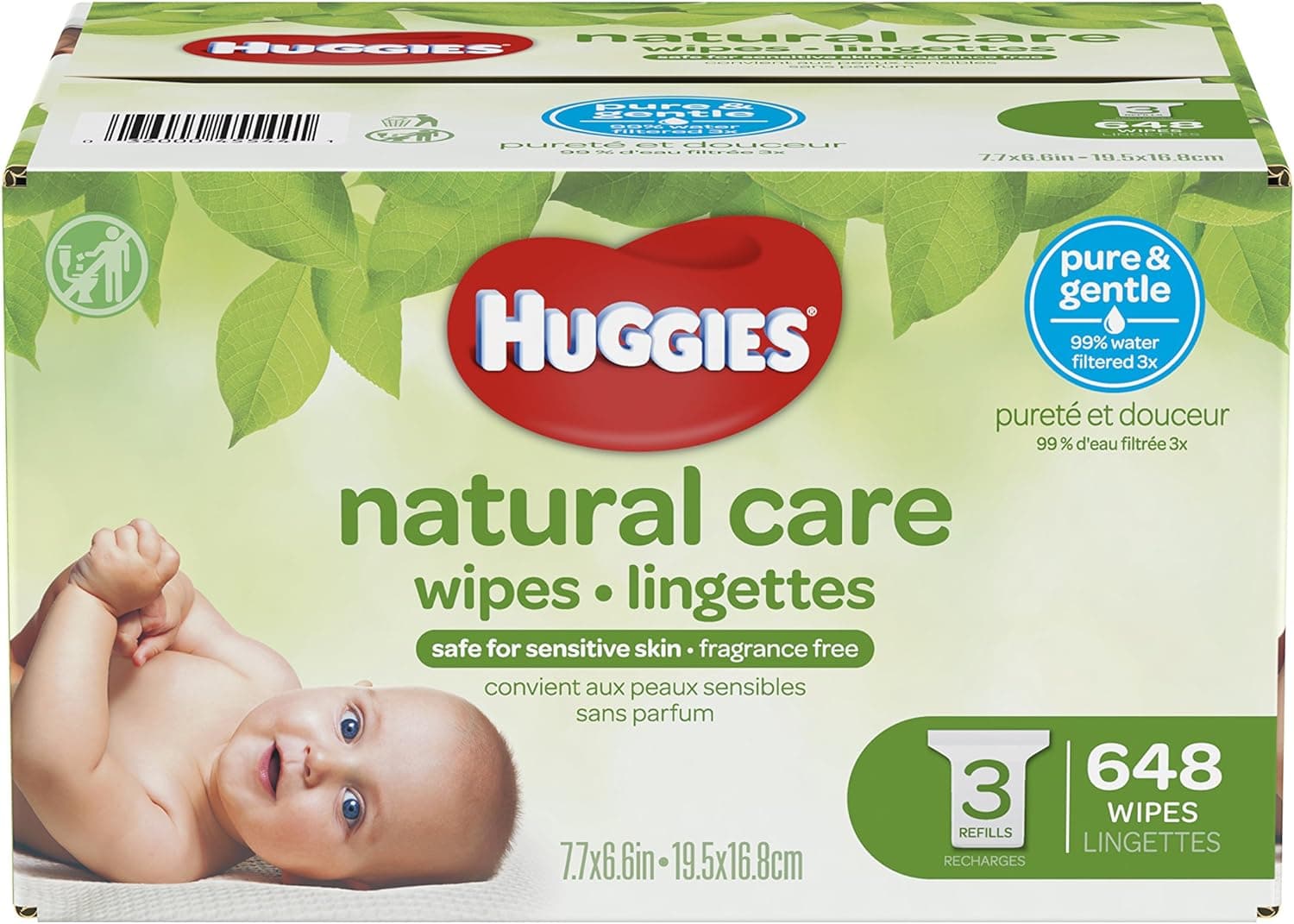 Huggies Natural Care Baby Wipes, Sensitive, Unscented, 3 Refill Packs, 648 Count Total - image 1 of 1