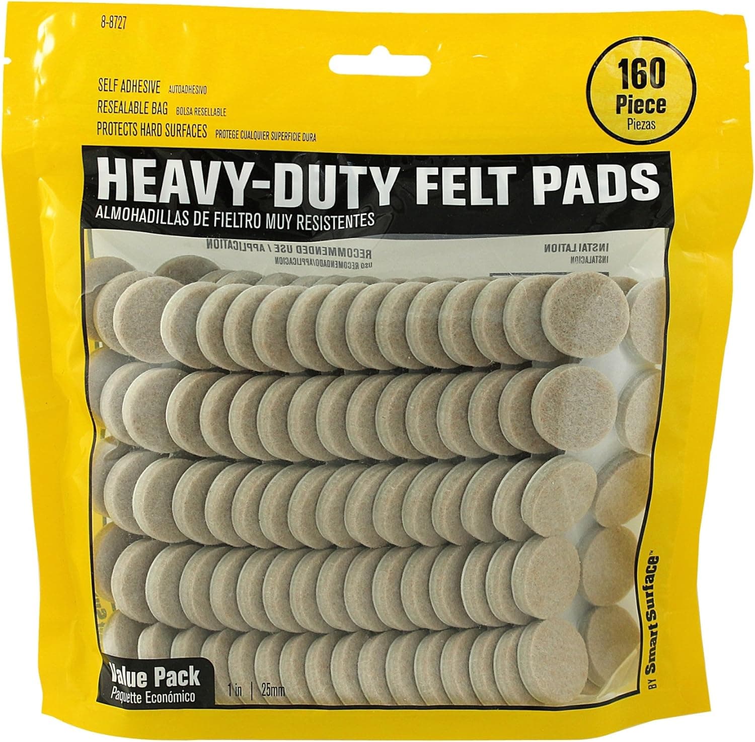 8727 Heavy Duty Self Adhesive Furniture Felt Pads 1-Inch Round Oatmeal 160-Piece Value Pack in Resealable Bag - image 1 of 1