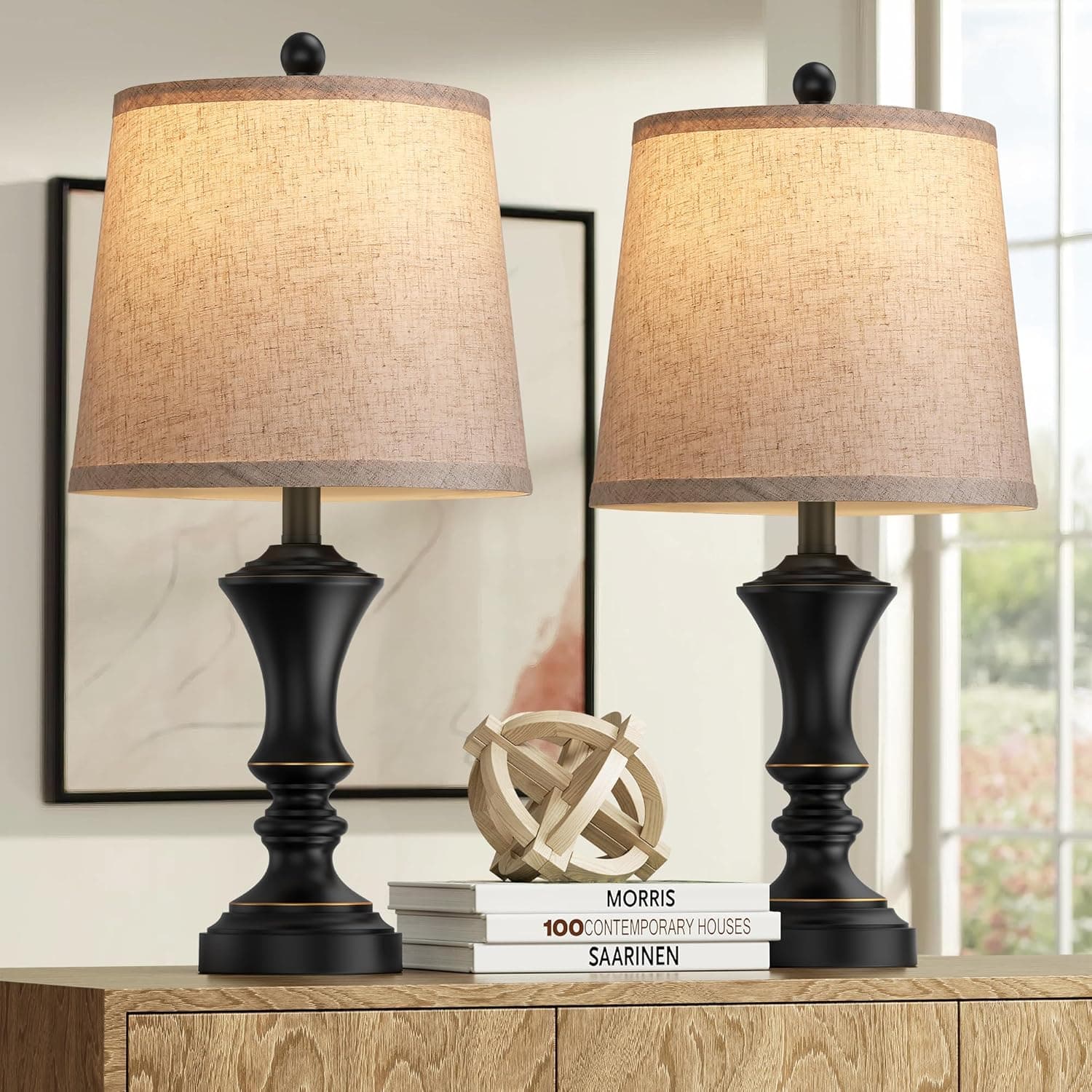Retro Table Lamps Set of 2, Nightstand Lamp for Bedroom Vintage Rustic Table Lamps for Living Room Traditional Nightstand Bedside Lamps 22" (Black) Bulb NOT Included - image 1 of 1