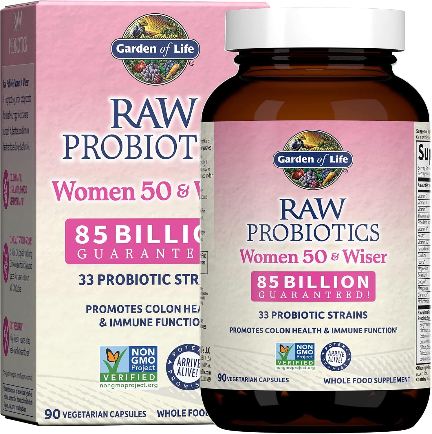 Garden of Life Raw Probiotics for Women Over 50-50 & Wiser Women's Probiotic with Acidophilus, Live Cultures, Probiotic - Created Vitamins, Enzymes, Prebiotics - 90 Vegetarian Capsules - image 1 of 1