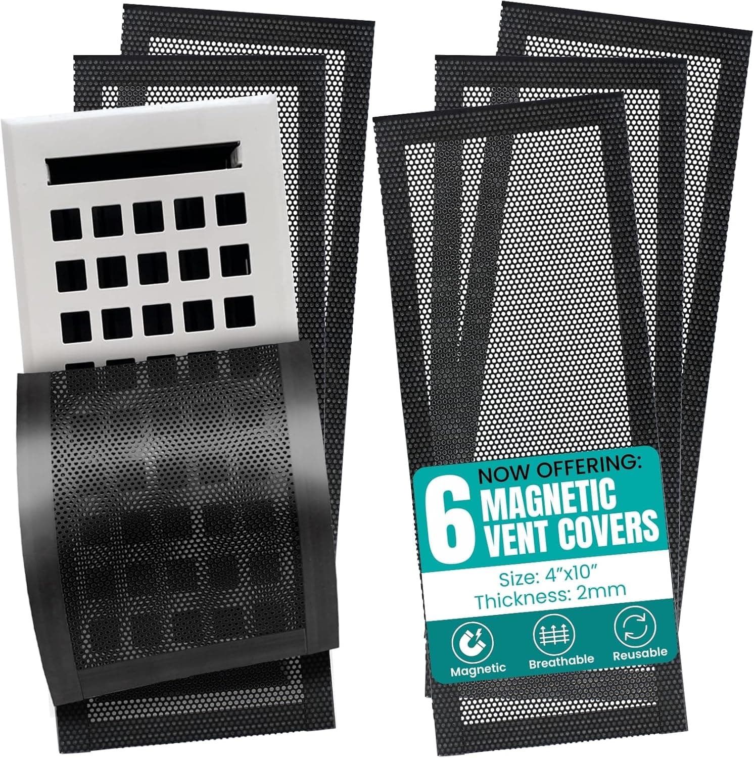 Efforest Floor Vent Covers Magnetic - 6 Pack Air Vent Filters Mesh Screen Dust Filter Vent Register Deflectors for Home HVAC AC Grilles & RV Vents - Strong Hold Washable (4x10 inch) - image 1 of 1