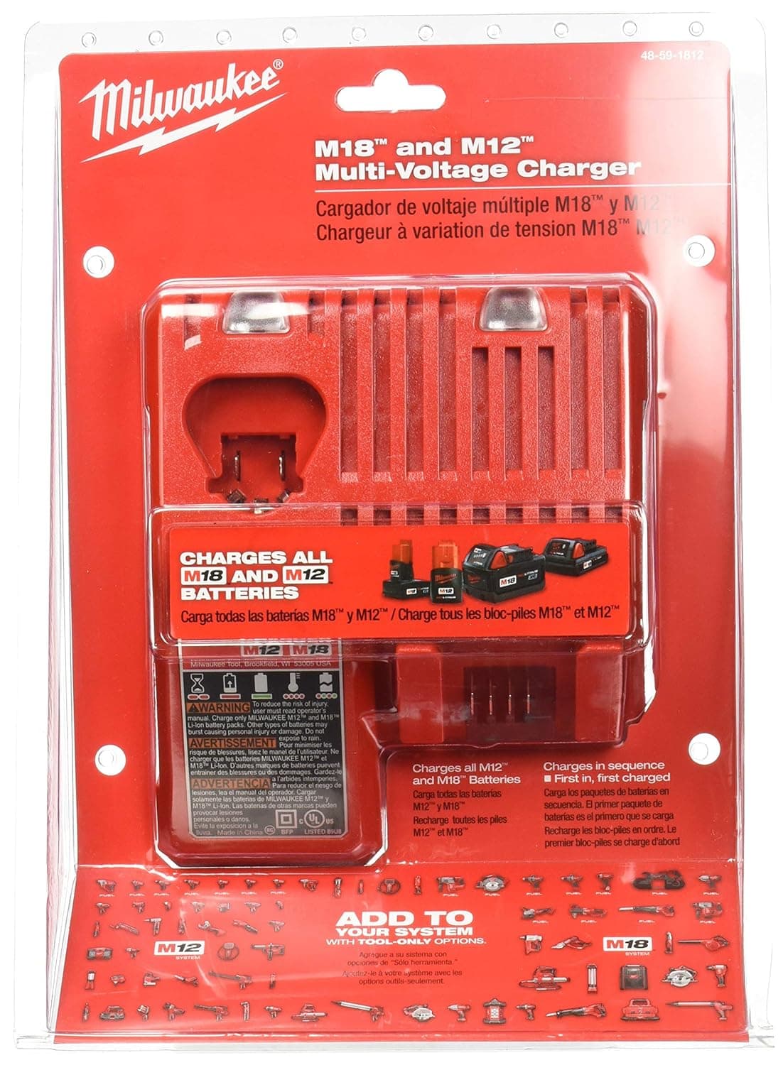 Milwaukee 48-59-1812 M12 or M18 18V and 12V Multi Voltage Lithium Ion Battery Charger w/ Onboard Fuel Gauge - image 1 of 1
