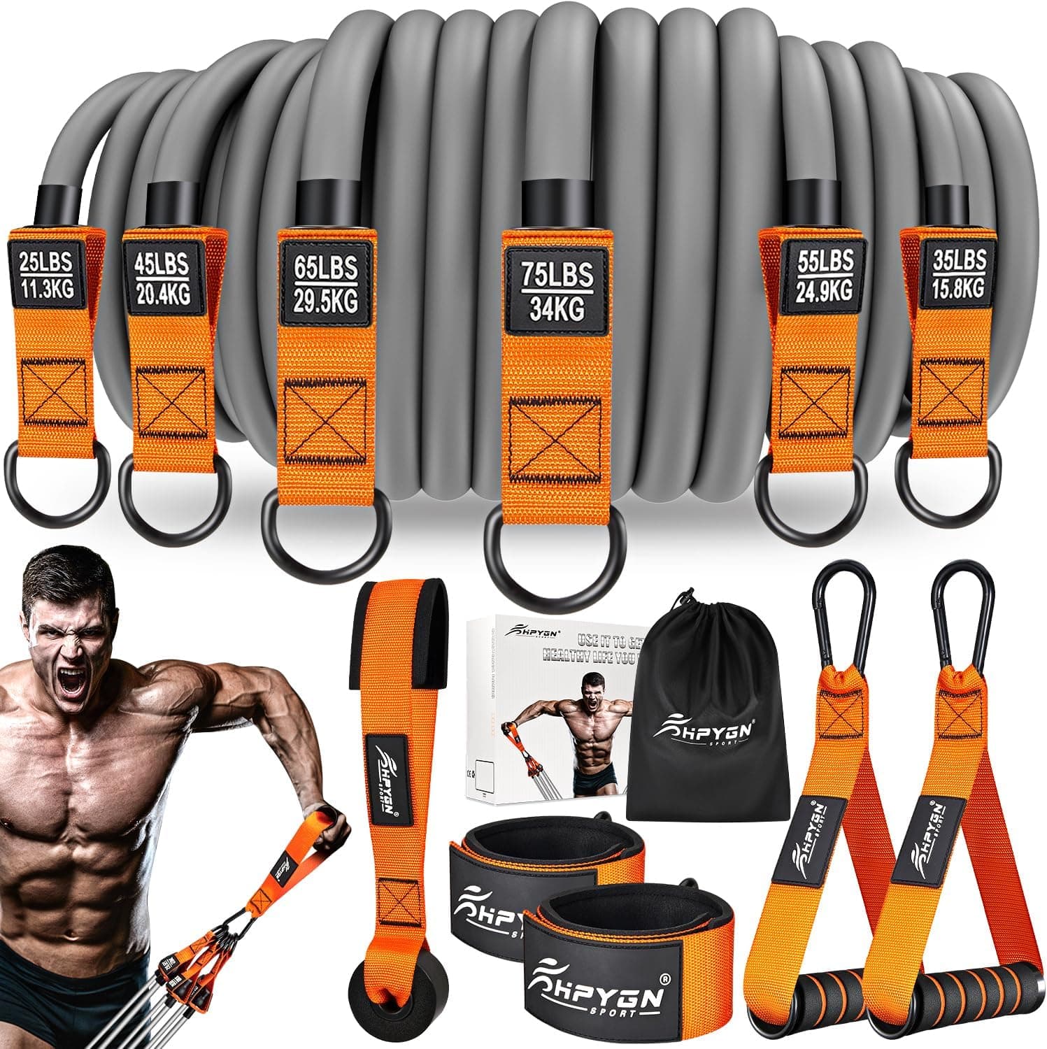 HPYGN Heavy Resistance Bands, 300LBS Exercise Bands for Working Out, Fitness Bands with Handles, Workout Bands for Men, Weight Bands Set for Muscle Training, Strength, Slim, Yoga, Home Gym Equipment - image 1 of 1