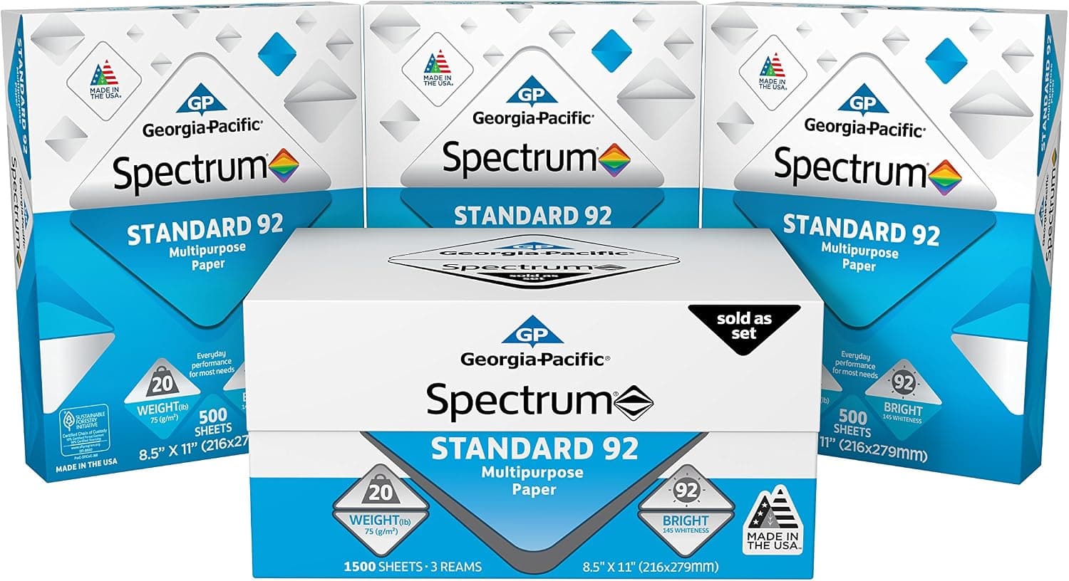 Georgia-Pacific Spectrum Standard 92 Multipurpose Paper, 8.5 x 11 Inches, 1 box of 3 packs (1500 Sheets) (998606) - image 1 of 1