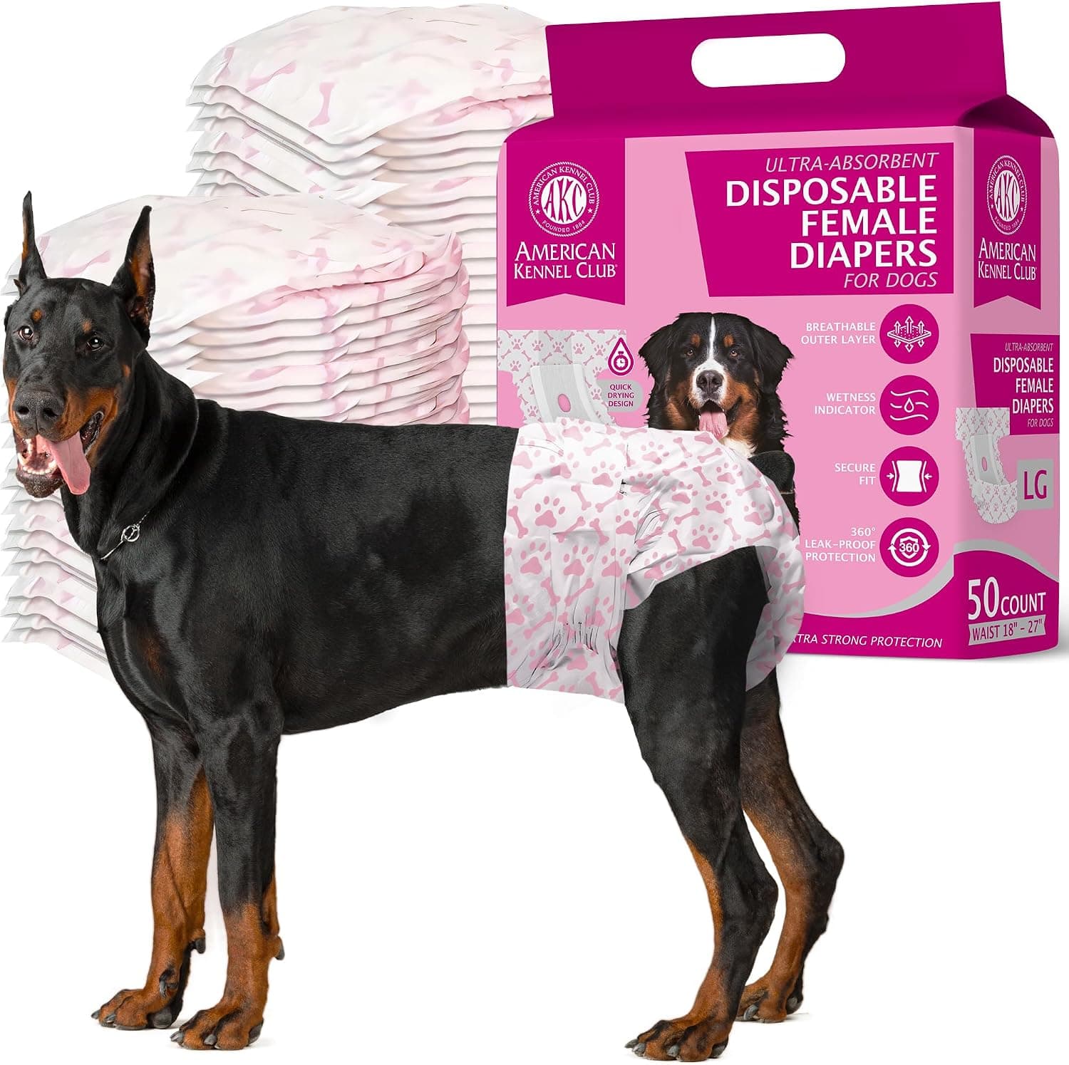 American Kennel Club Female Dog Wrap, Disposable Diapers with Wetness Indicator, Large, 50 Count - image 1 of 1